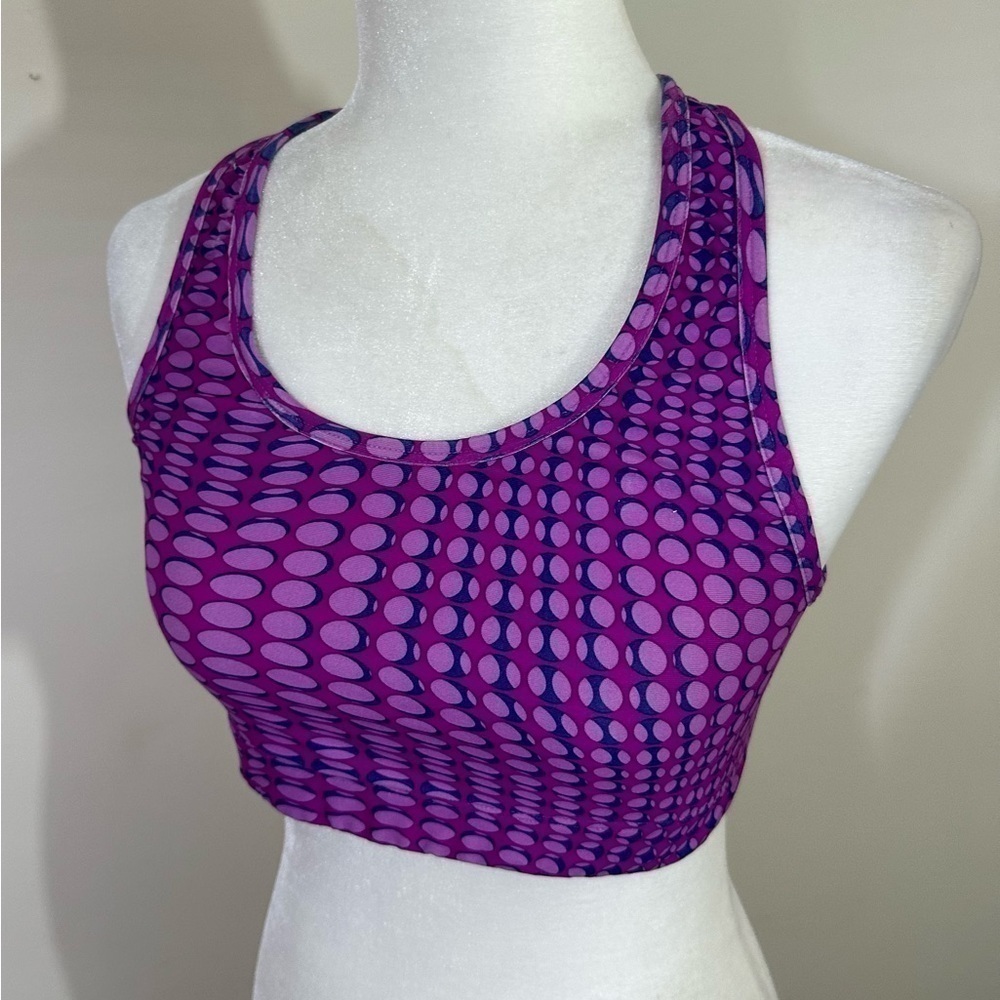Champion sz med sports bra in a raspberry shade wit a bright pink circle/black